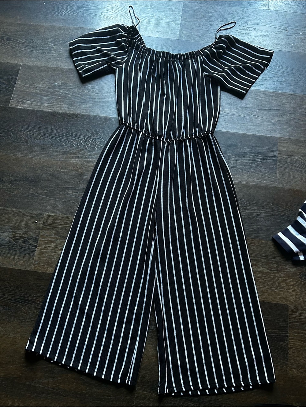 Ambiance Black and White Vertical Stripe Jumpsuit